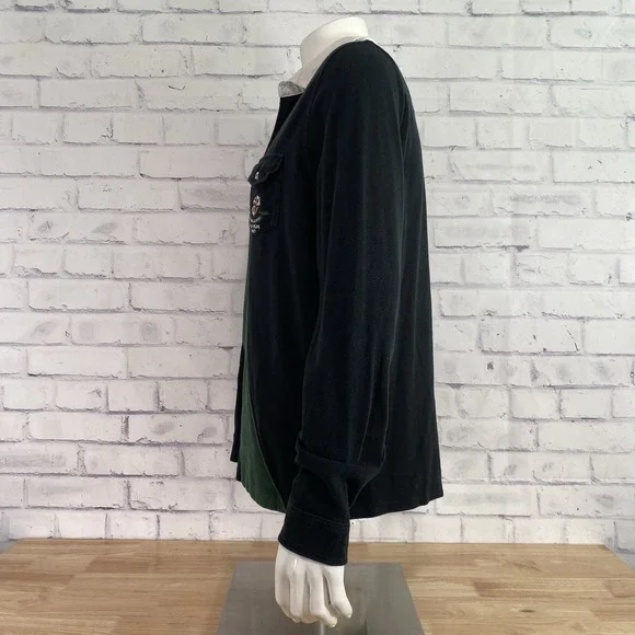 Polo Ralph Lauren Shirt Men's Large Rugby Polo Long Sleeve Crest Black Pocket - Picture 6 of 13